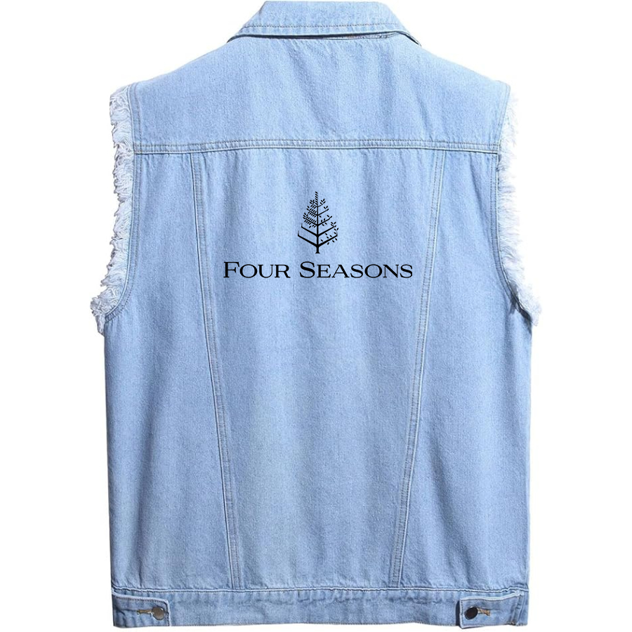 Men's  Four Seasons Sleeveless Distressed Denim Vest Rugged Black Jean Jacket
